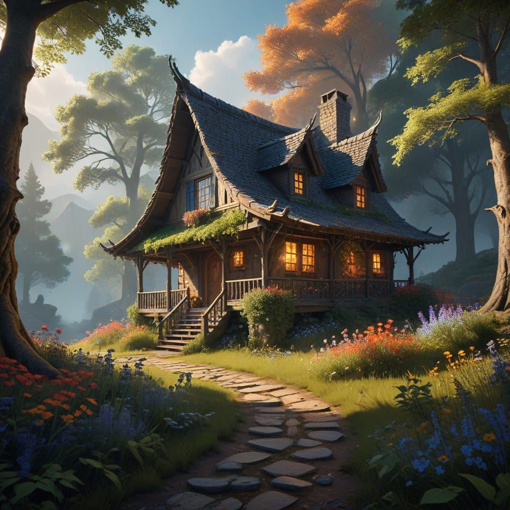 Serene Cabin Sanctuary in Vibrant Forest Landscape