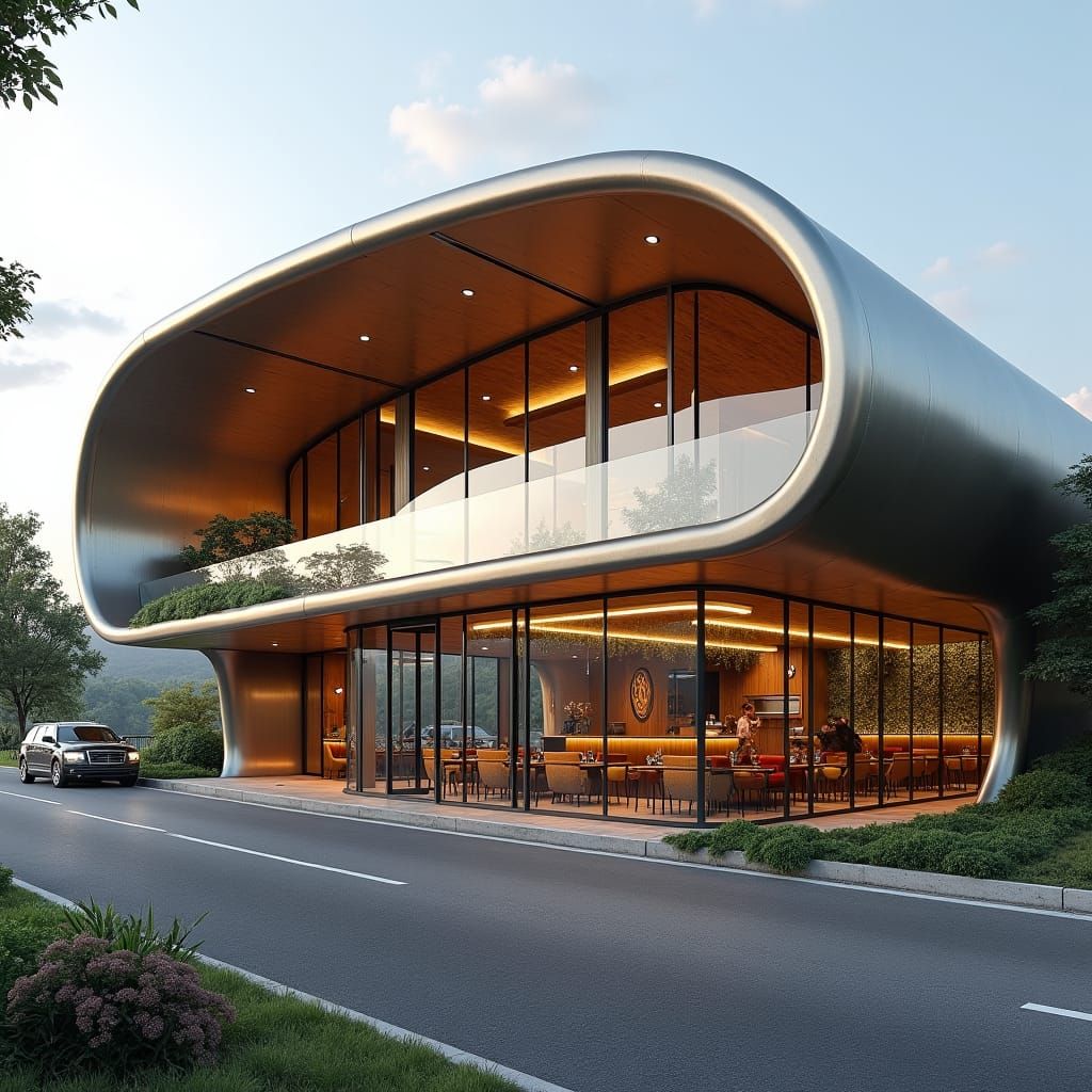Modern Highway Cafe Architecture Inspired by Zaha Hadid