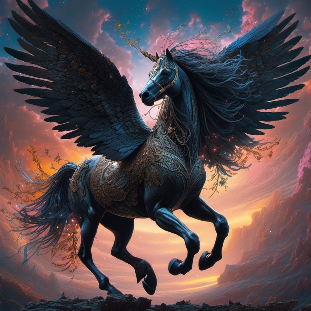 Black Pegasus Portrait in Cosmic Style