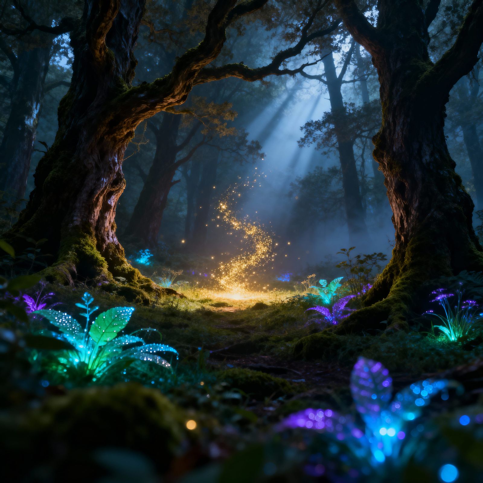Enchanted Forest Clearing with Ethereal Light