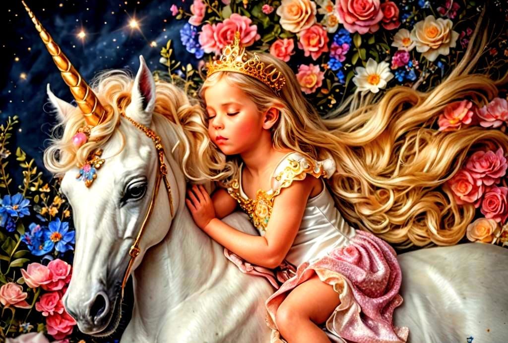 Baby Princess with Magical Unicorn in Candy Art Style