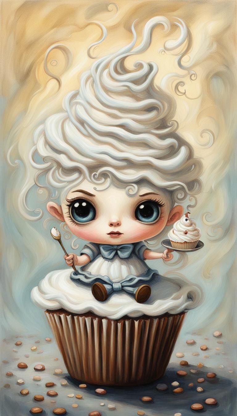 Chibi Whip Cream Character in Ethereal Oil Painting
