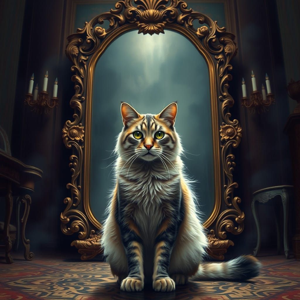 Regal Cat Lost in Baroque Mirror Chamber