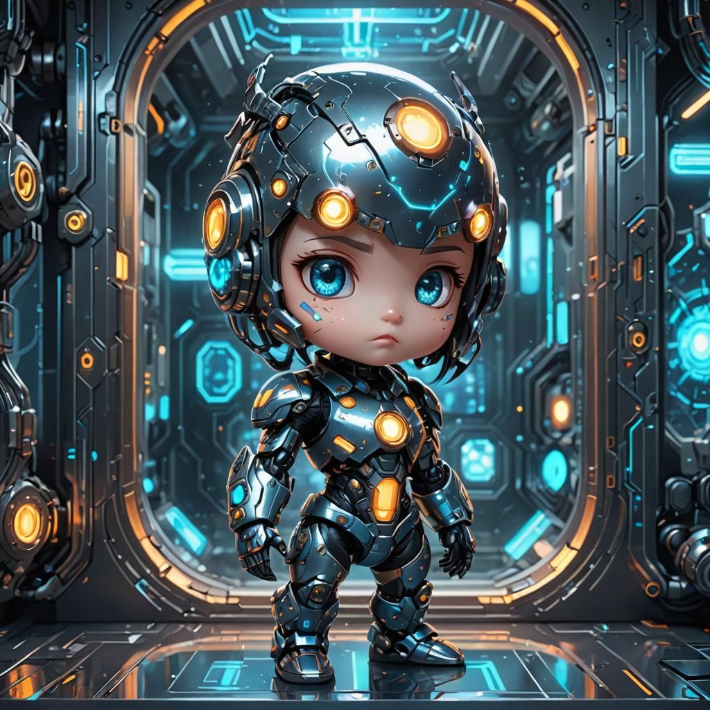 Adorable Chibi Cyborg in Atompunk Anime Style