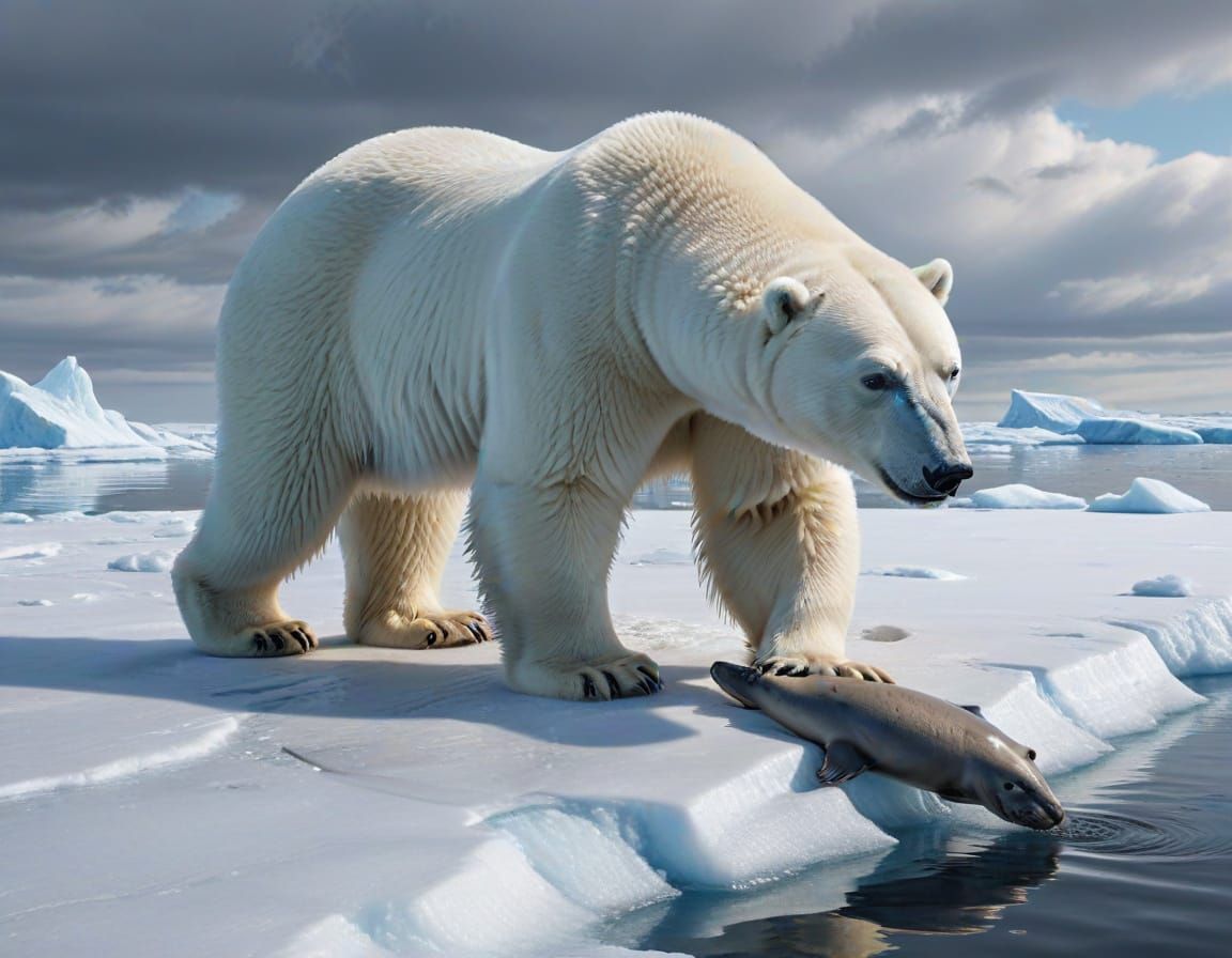 Polar Bear Stalks Seal on Arctic Ice