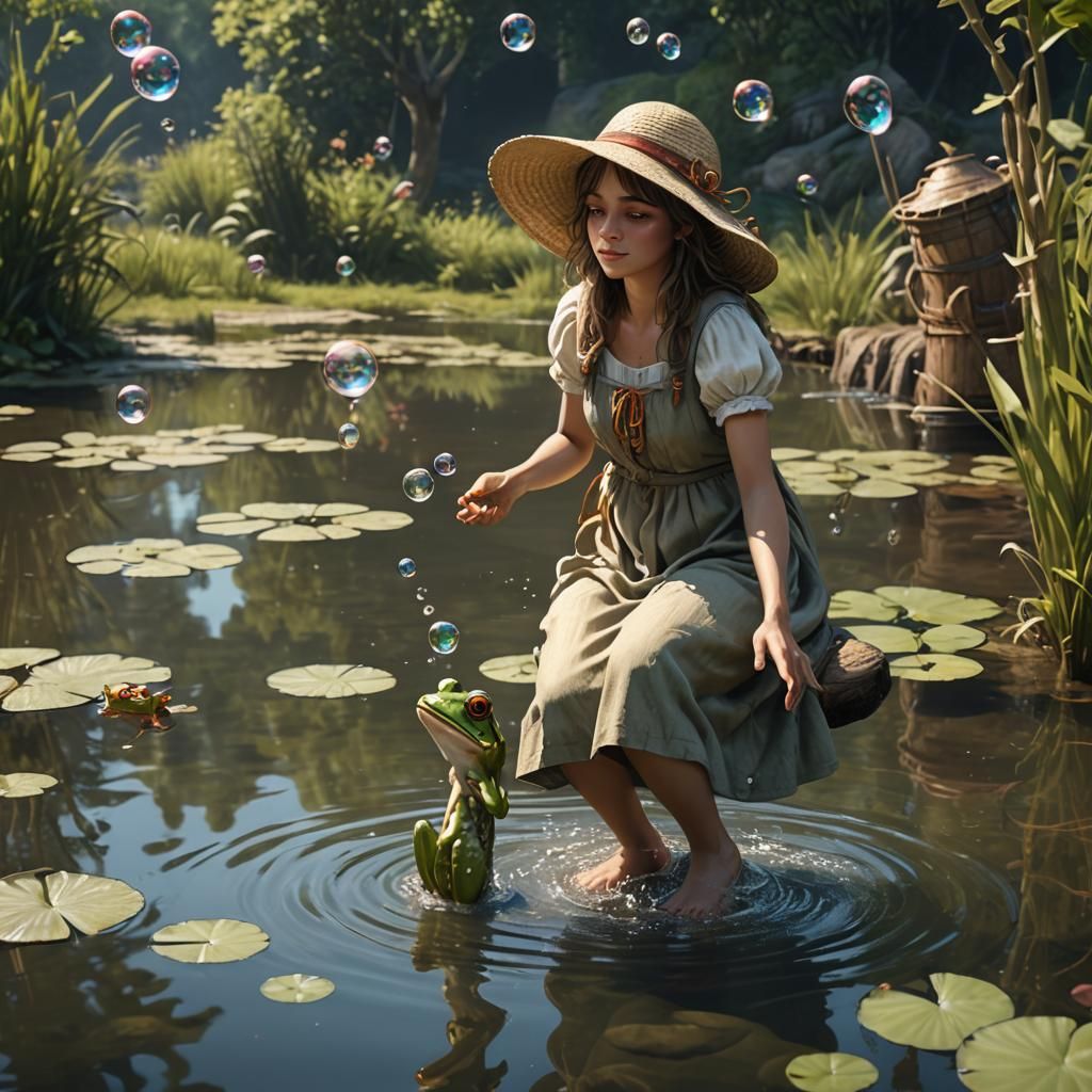 Peasant Girl Hiding from Sun, Detailed Matte Painting