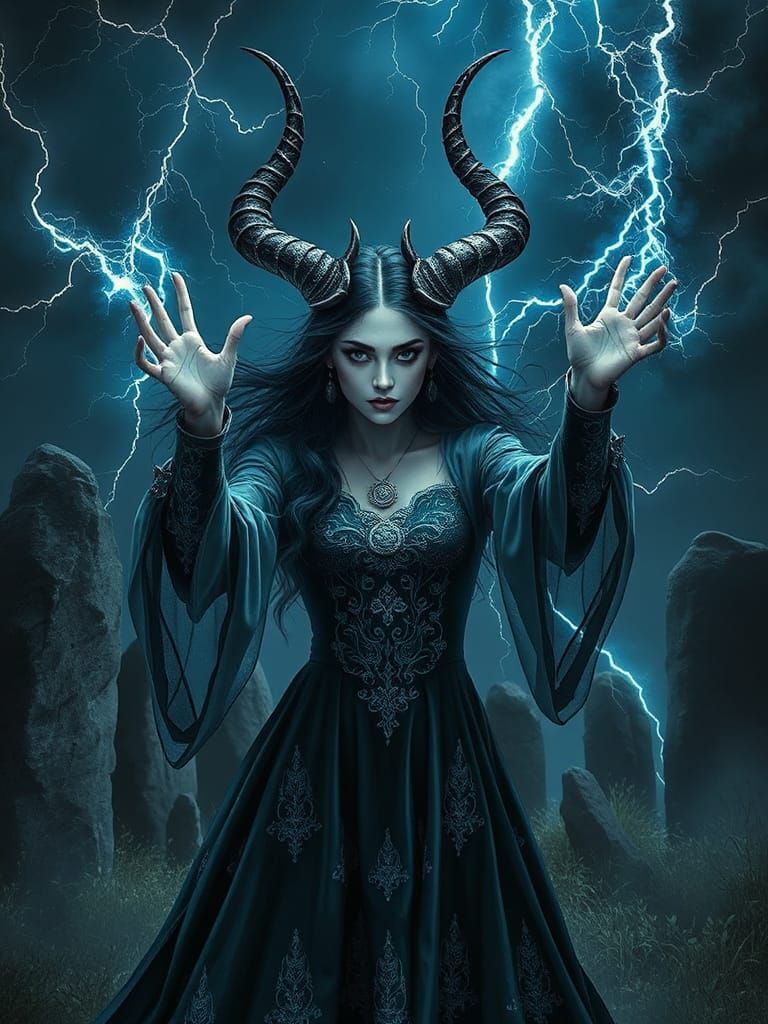 Necromancer Hit By Lightning in Hyperrealistic Pagan Ritual