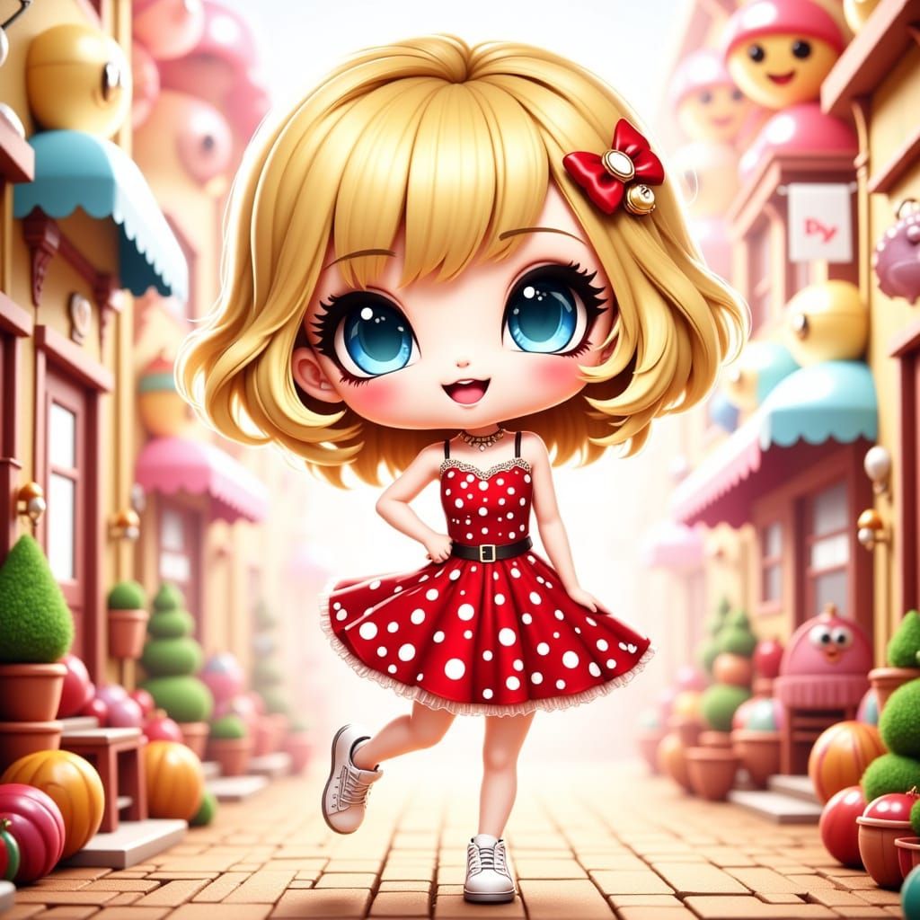 Confident Chibi Girl in Whimsical Wonderland