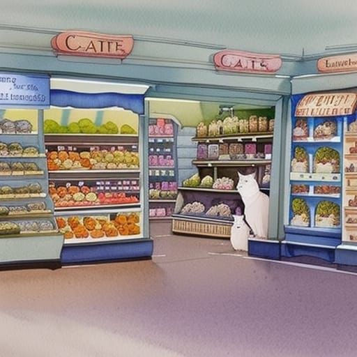 Cats in Grocery Store: a Watercolor Storybook Illustration
