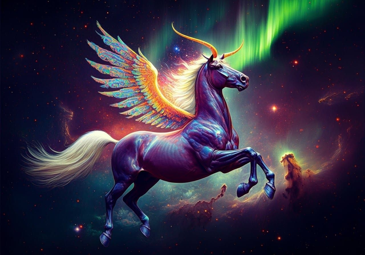 Psychedelic Flying Centaur in Sci-Fi Sky