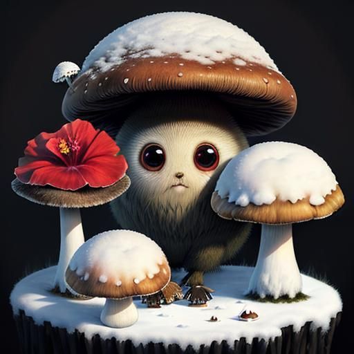 Surreal Fuzzy Creature in Snowy Landscape