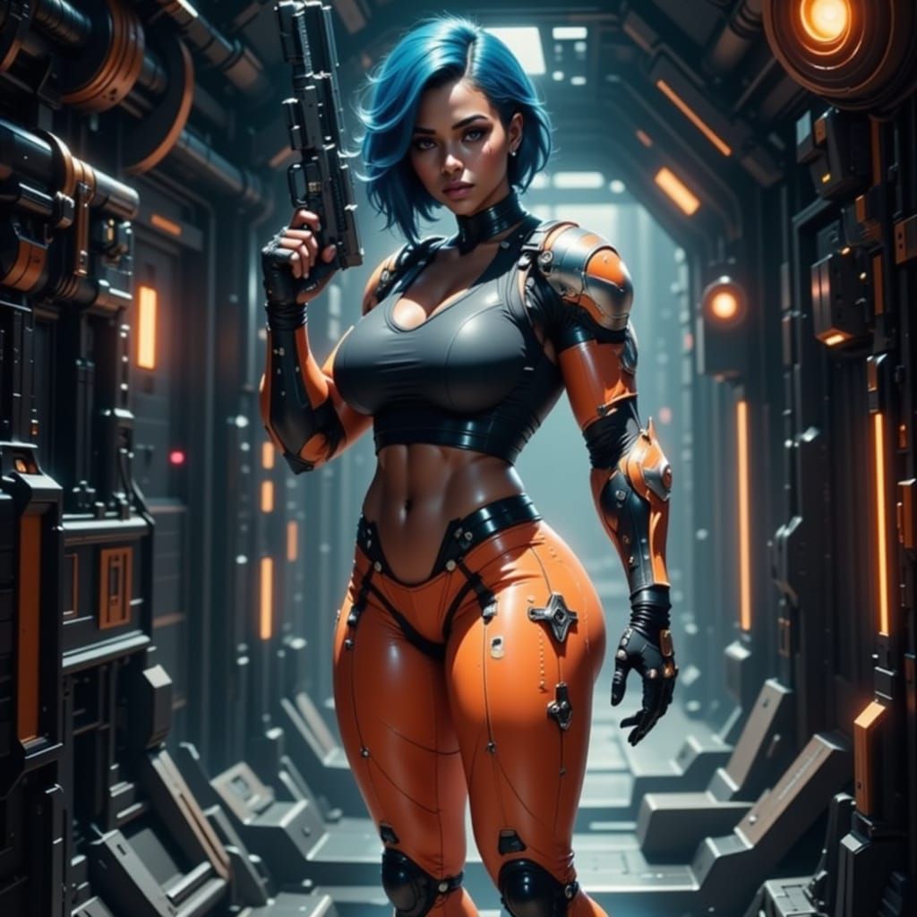 Cyberpunk Woman in Alien Starship, Biomechanical Style