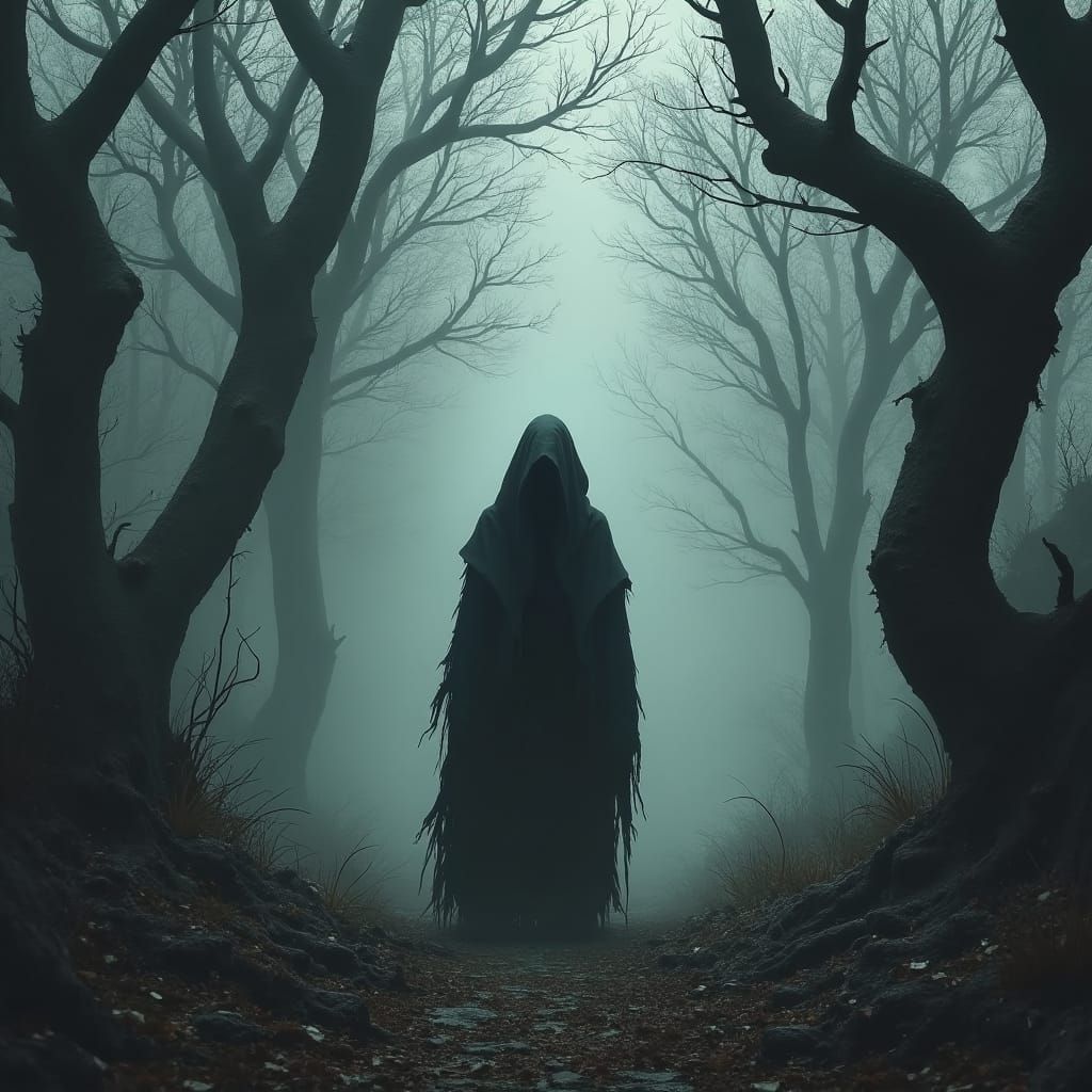 Eerie Forest Figure in Dark Fantasy Style