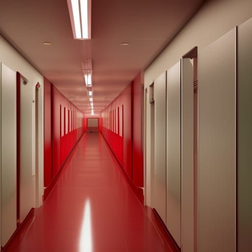 Red Lit Hospital Hallway in Detailed Matte Style