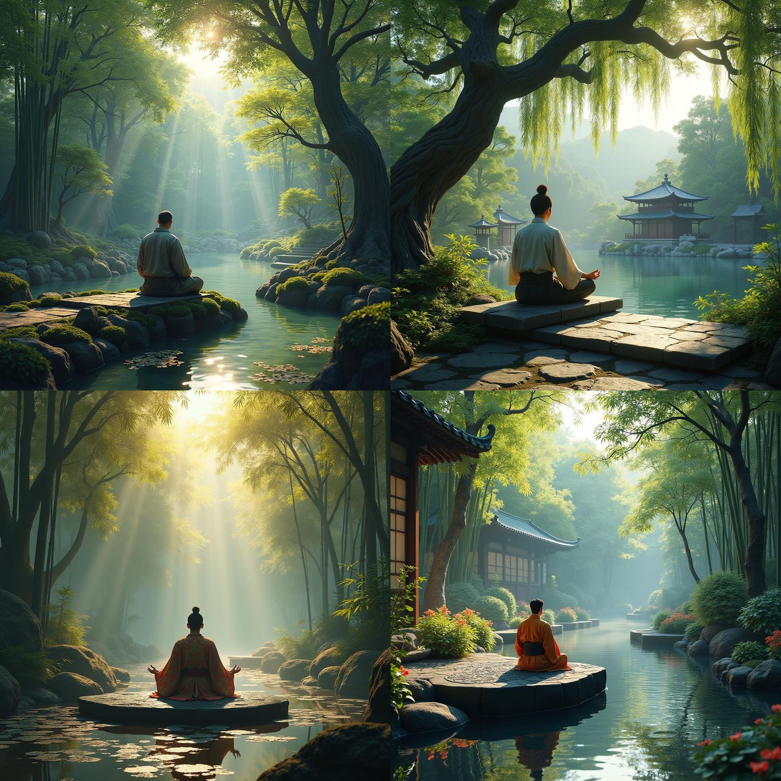 Meditative Japanese Garden Oasis in Detailed Matte Painting
