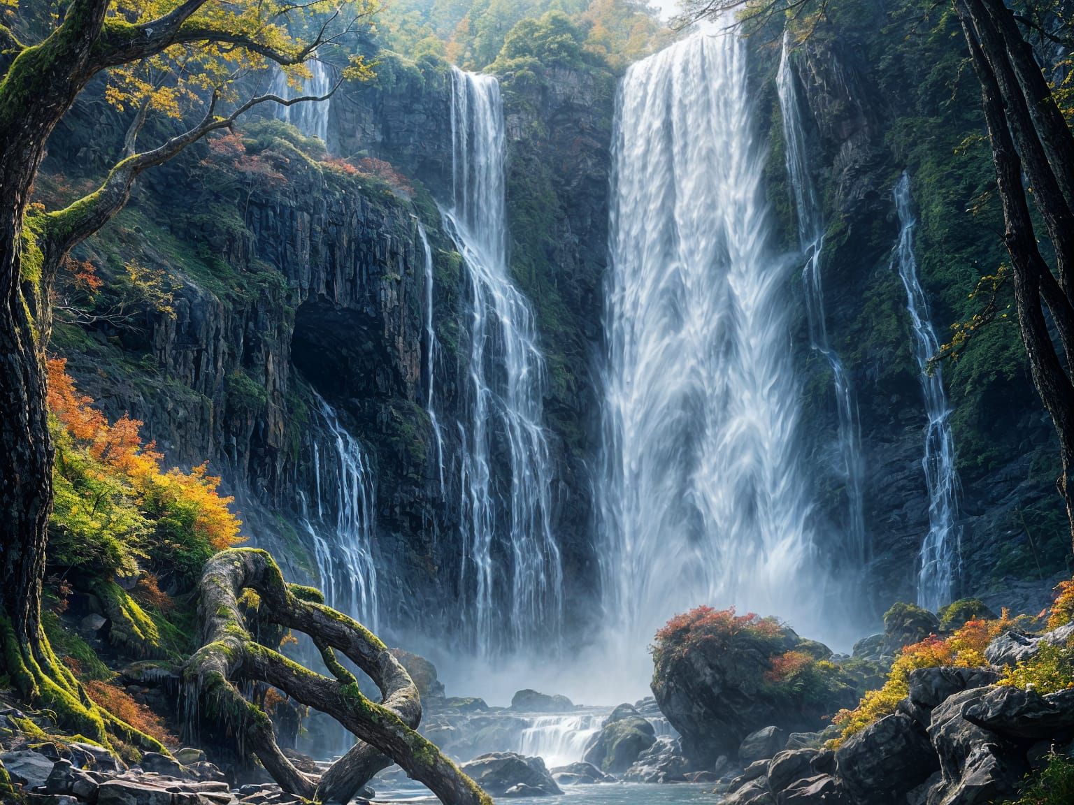 Ultra-Realistic Fantasy Waterfall with Mist