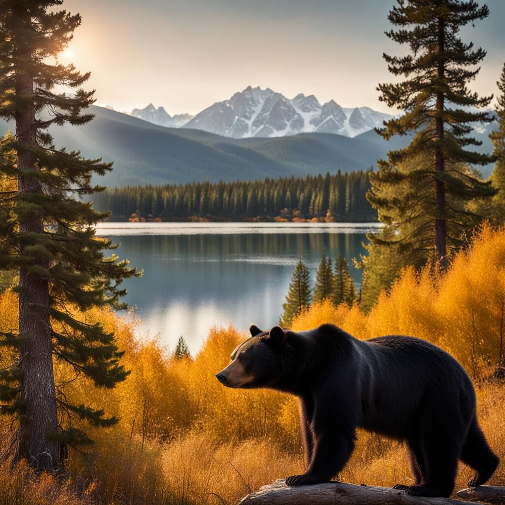 Majestic Mountain Landscape with Black Bear