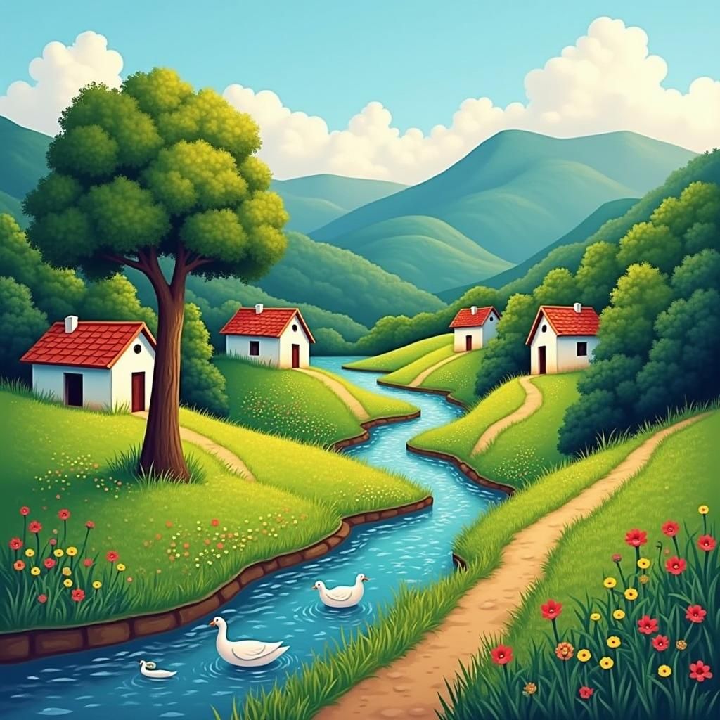 Colombian Rural Village Landscape in Scenic Style