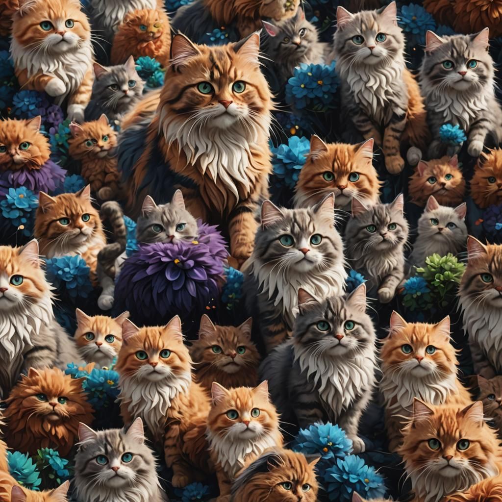 Fluffy Cat and Siblings: Fantasy Concept Art