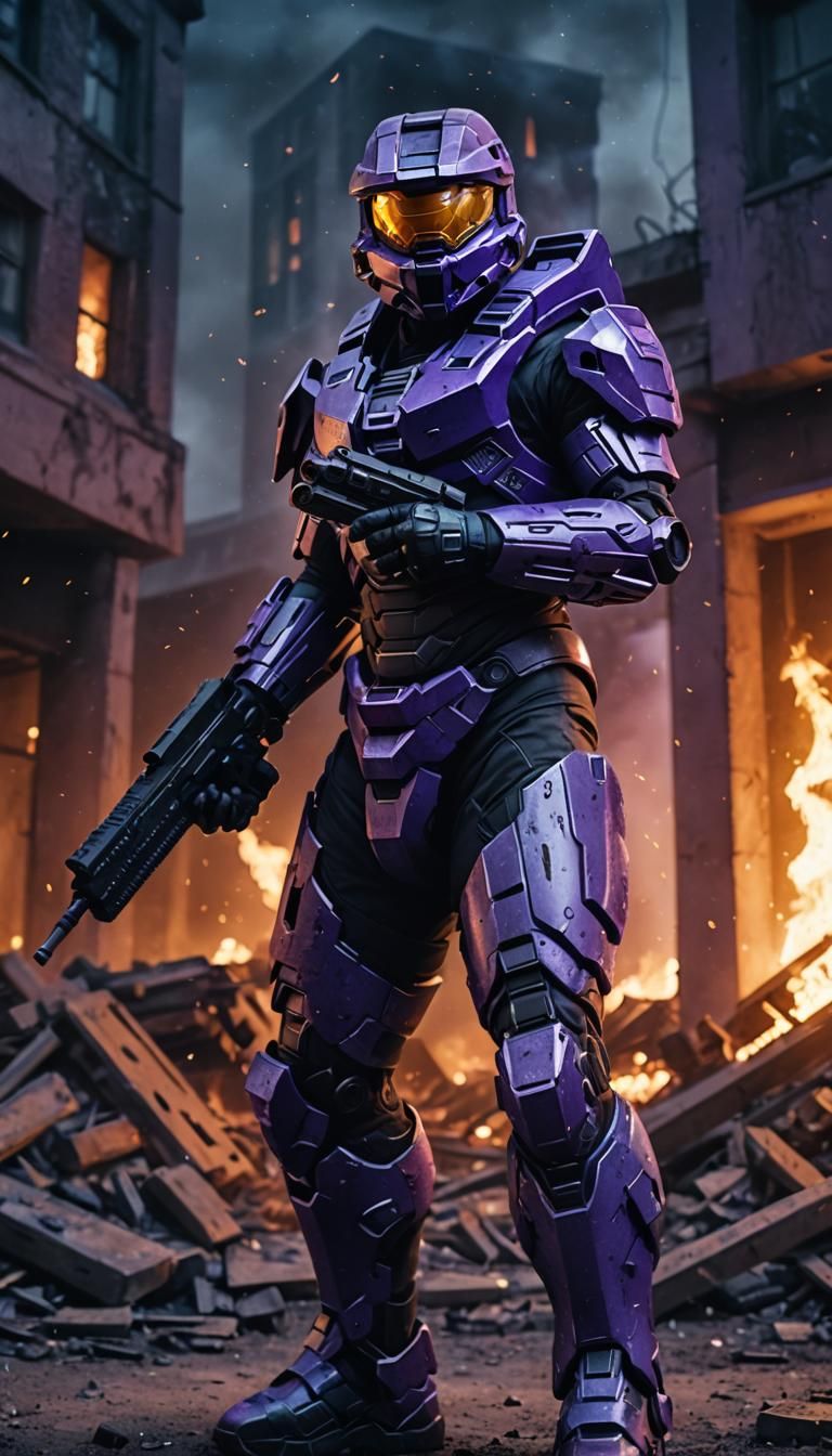 Halo Spartan in Burning Building: Cinematic Film Still