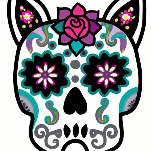Colorful Sugar Skull Cat Illustration