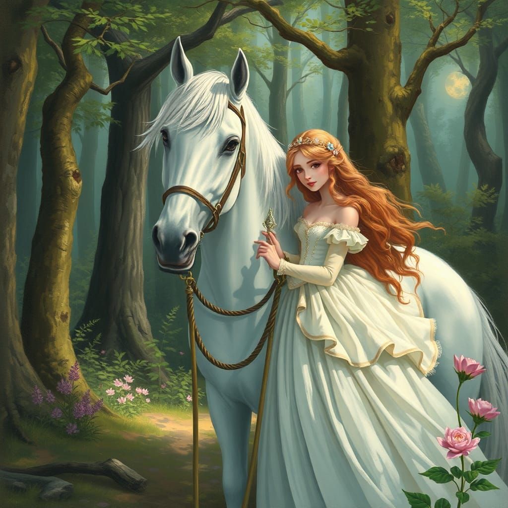 Enchanted Forest Princess with White Horse