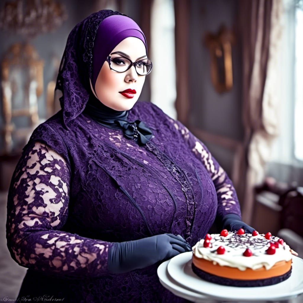 Curvy Woman in Lace Catsuit and Niqab