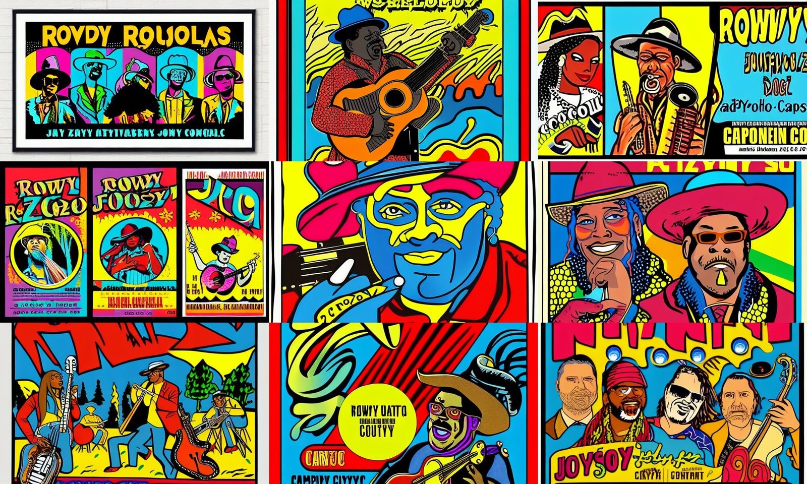 Rowdy Jazz, Bluesy Roots, Folkfaces from Buffalo NY! Comic Action Pop Art, Calypso Gypsy Zydeco Concert Poster!  Tribute...