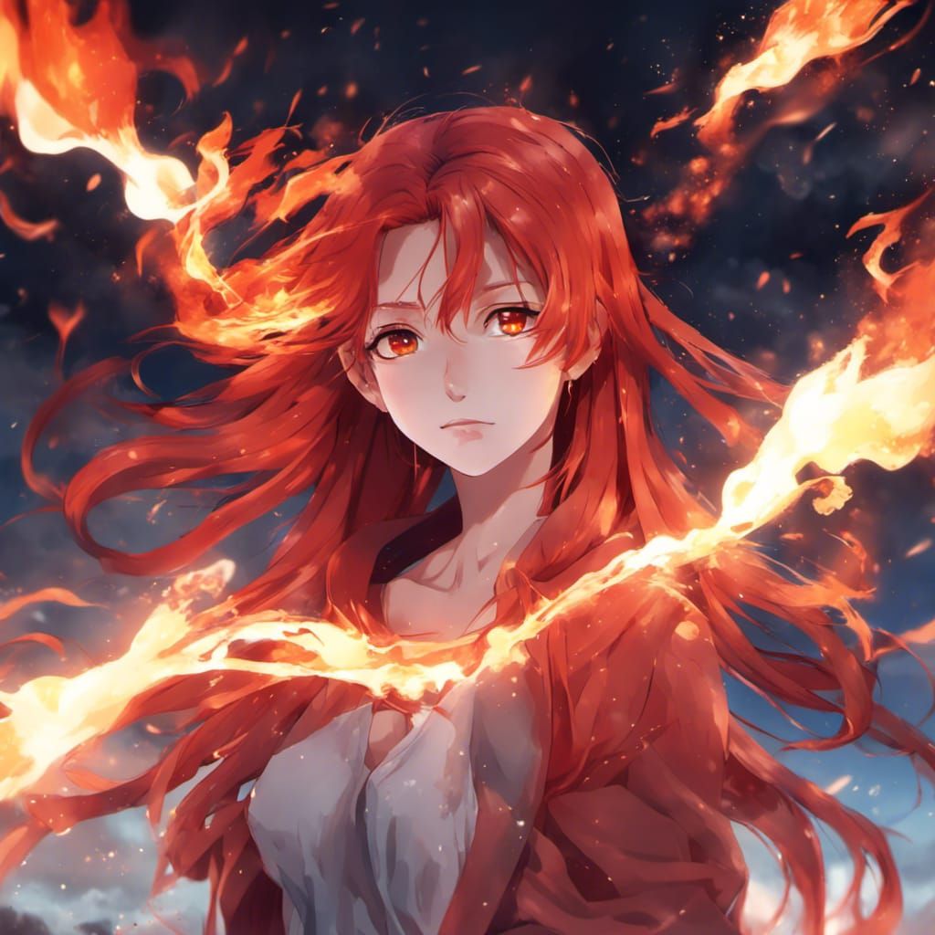 Fiery Red-Haired Anime Woman in 4K
