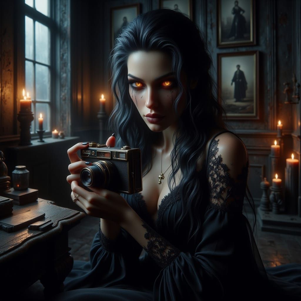 Gothic Woman in Moody Candlelight