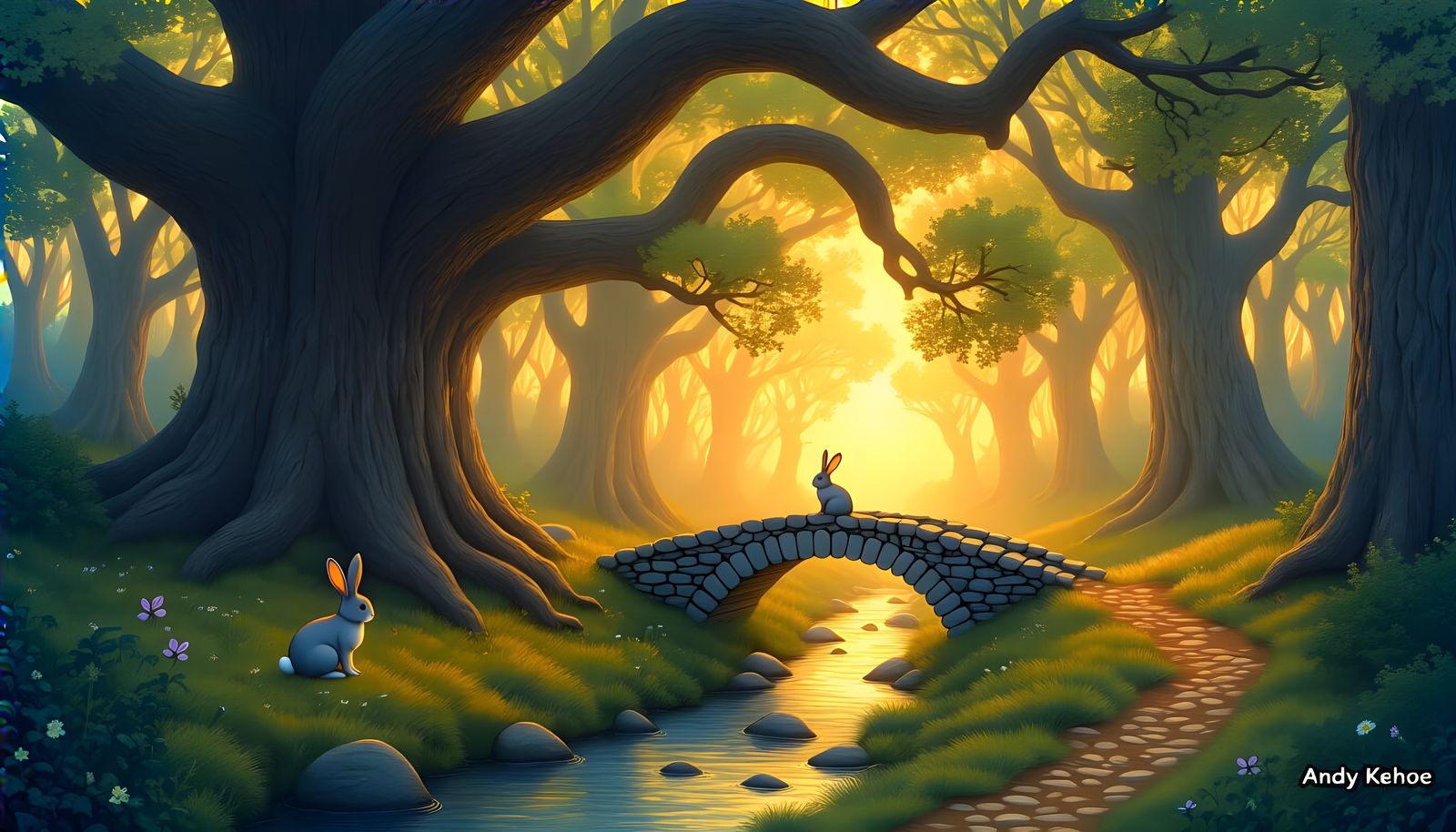 Enchanted Oak Forest Path at Golden Hour