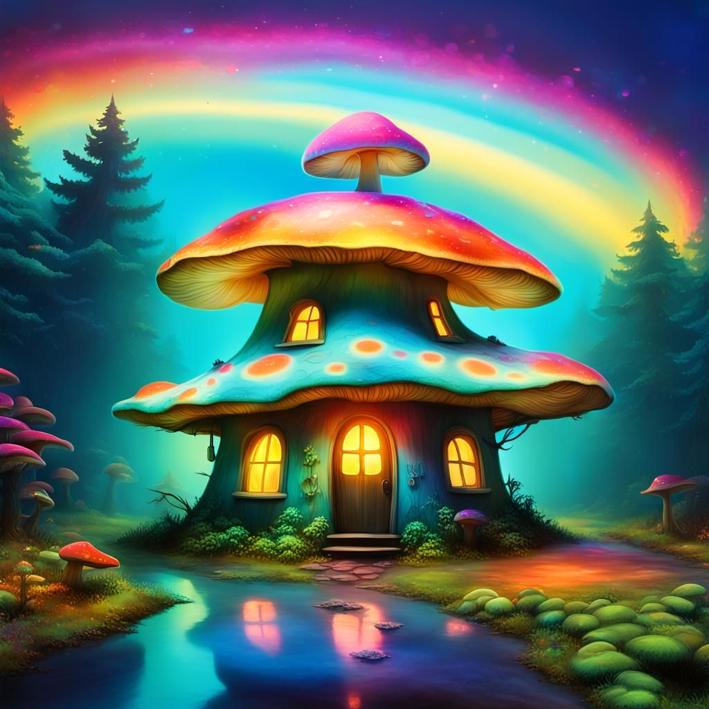 Enchanted Bioluminescent Cityscape in Vibrant Street Art Sty...