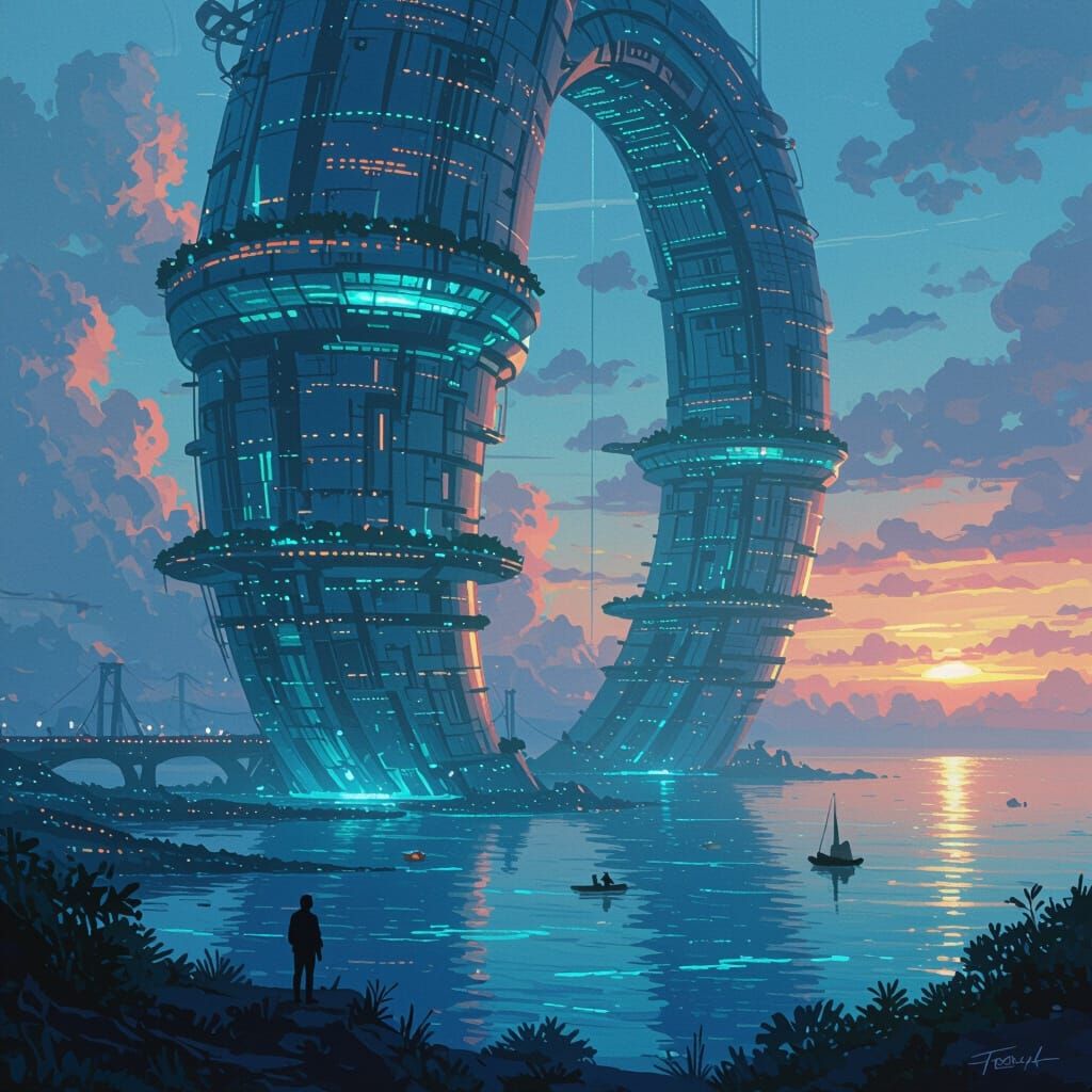 Ocean Arcologies in Surreal Impressionist Style