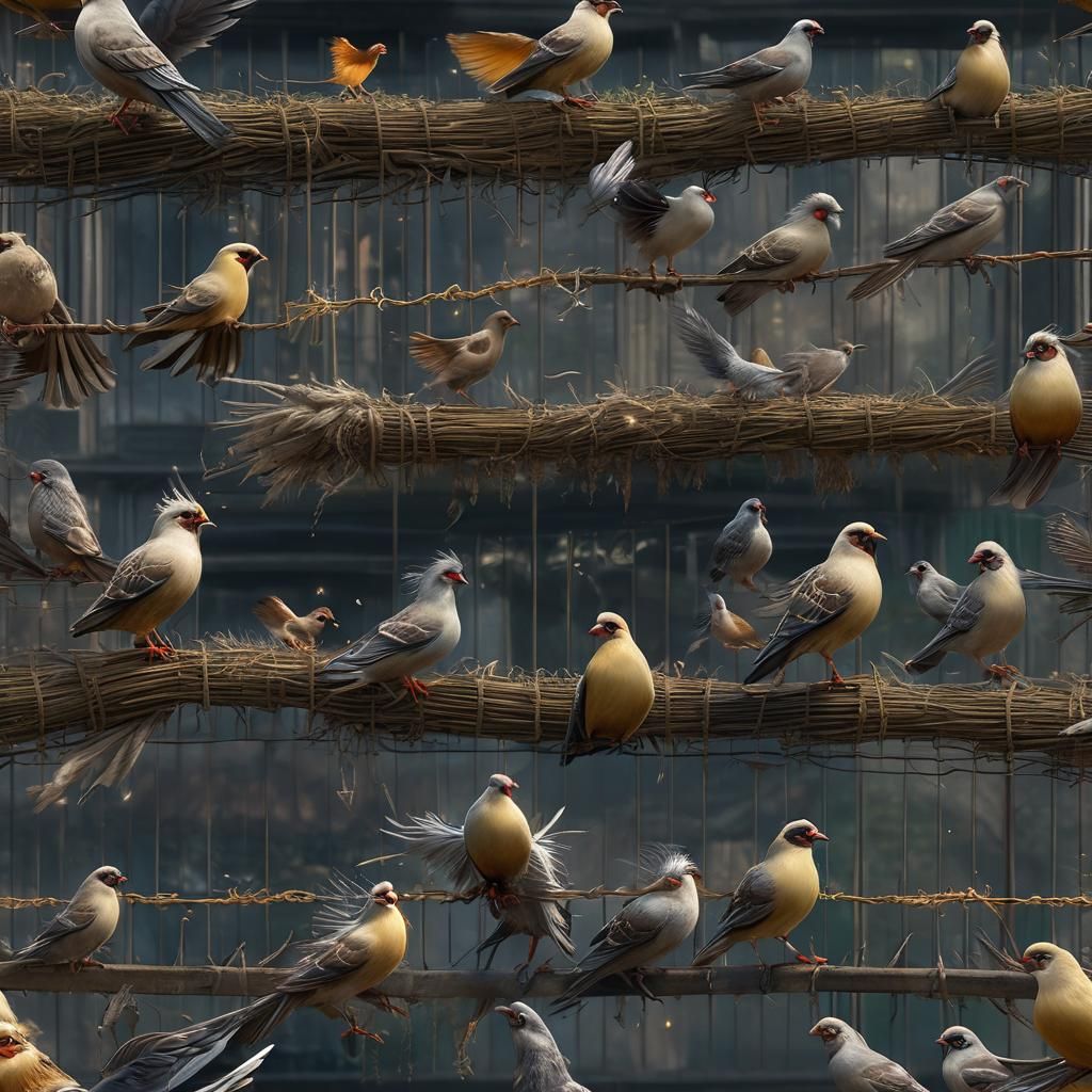Pigeons Electrocuted on Fence in Detailed Matte Painting