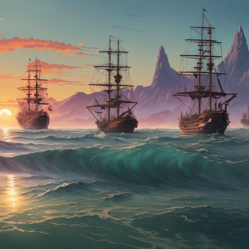 Sailing Silhouettes Against a Vibrant Sunset