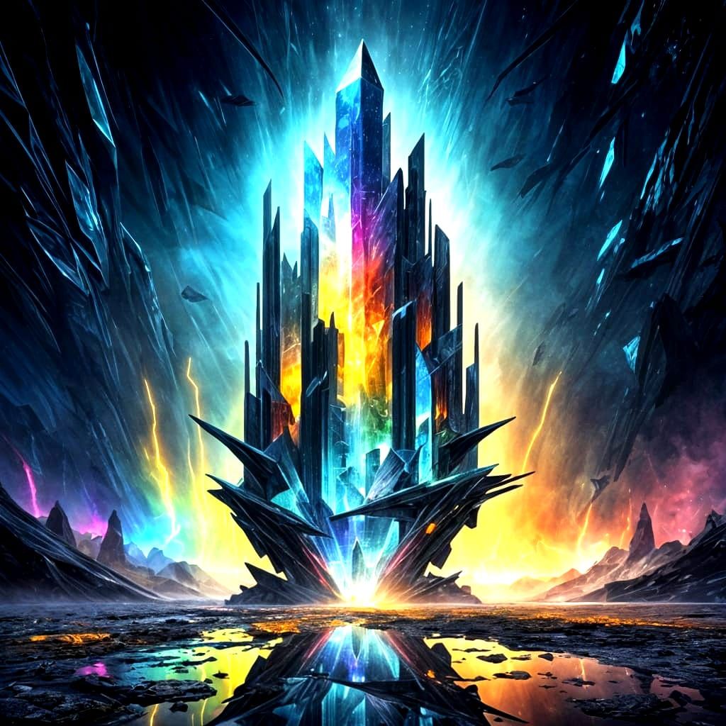 Rainbow Prism Monument in a Futuristic Landscape