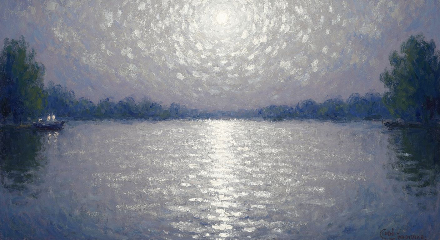 Impressionist Moonlit Lake in the Style of Monet