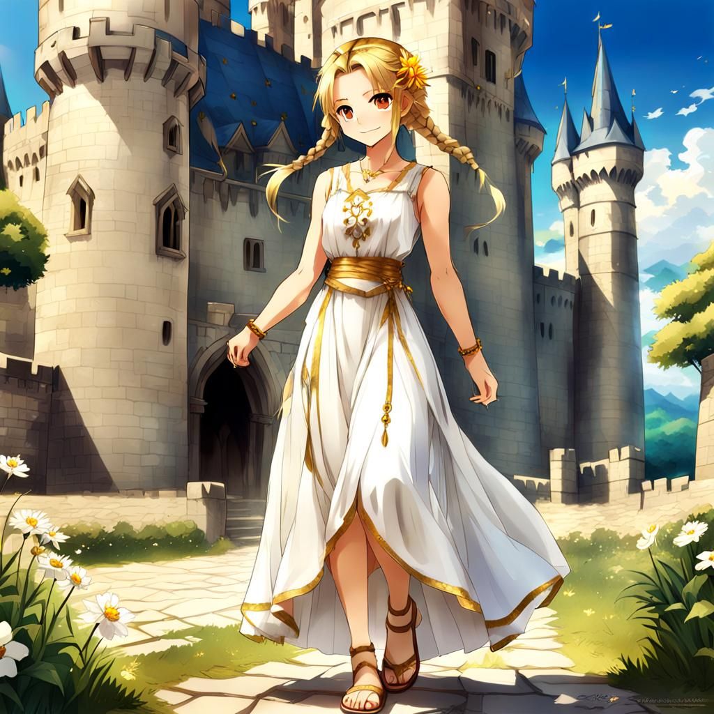 Anime-Style Medieval Girl with Golden Hair
