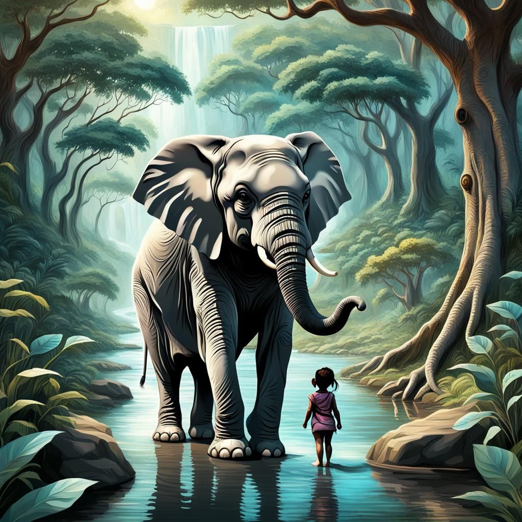 Cute Elephant Baby in Jungle, 3D Abstract