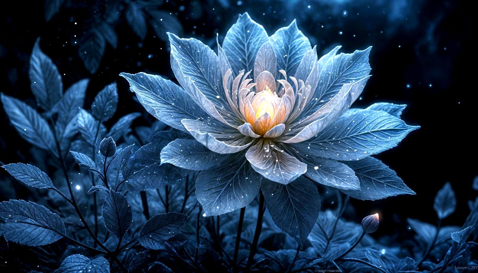 Ethereal Frost Flower in Dark Void Digital Painting