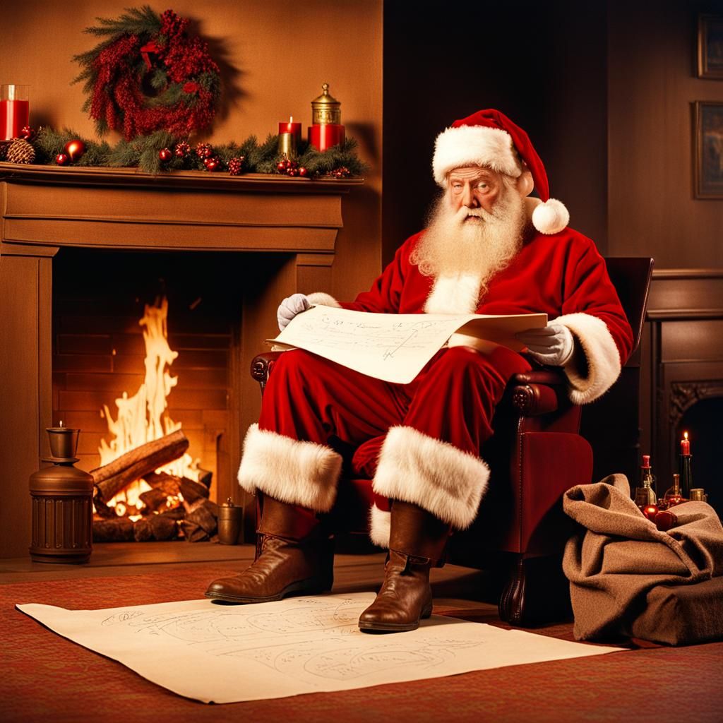 Santa Claus Reviewing Scroll, Sundblom Style