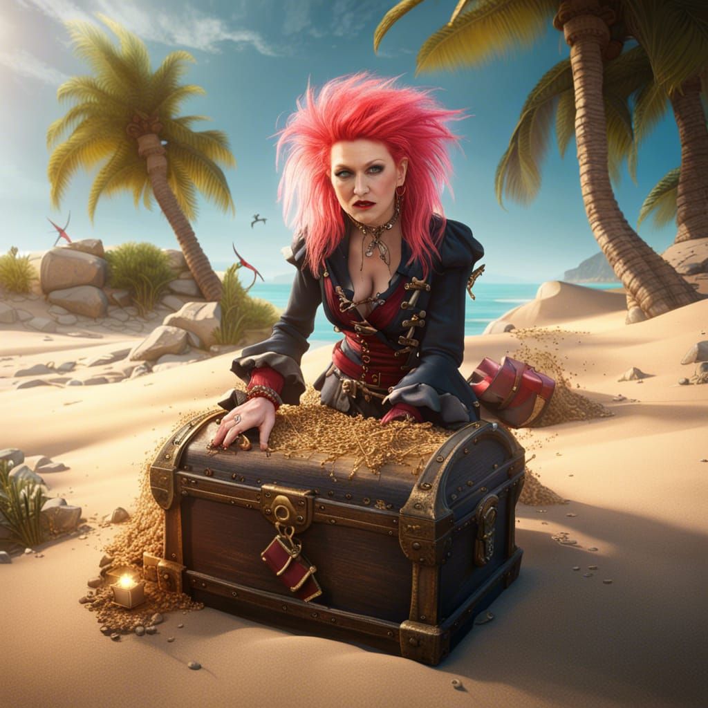 Cyndi Lauper Pirate Buries Treasure, Digital Painting