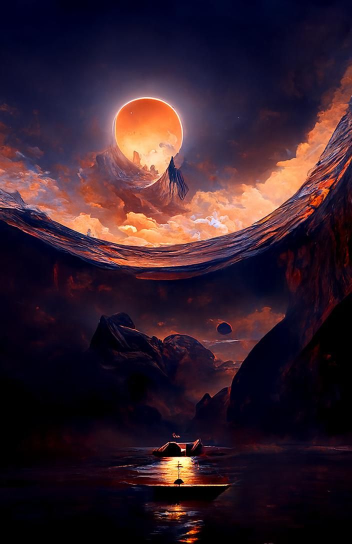 Moonlit Dark Waters Painting in Tenebrism Style