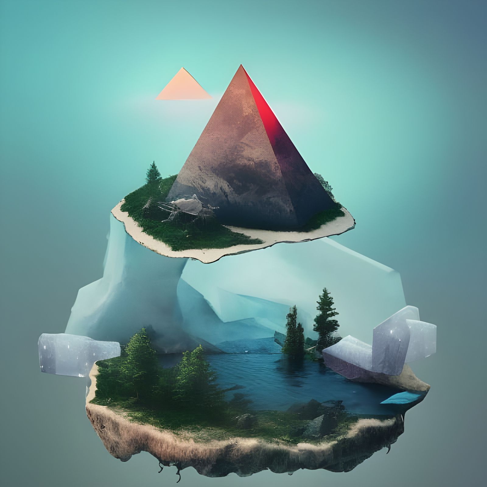 Isometric Floating Island with Elemental Pyramid