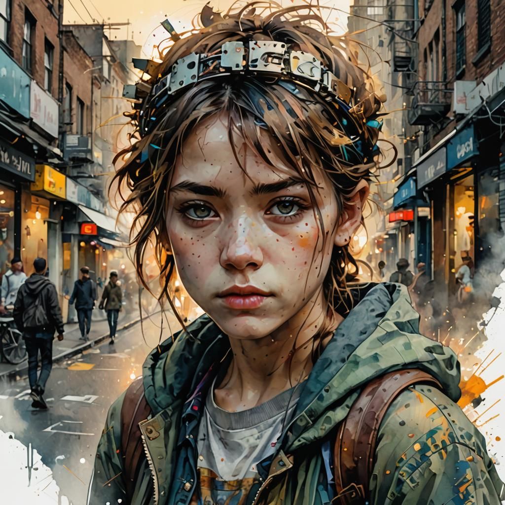 Young Urchin in Digital Watercolour Style