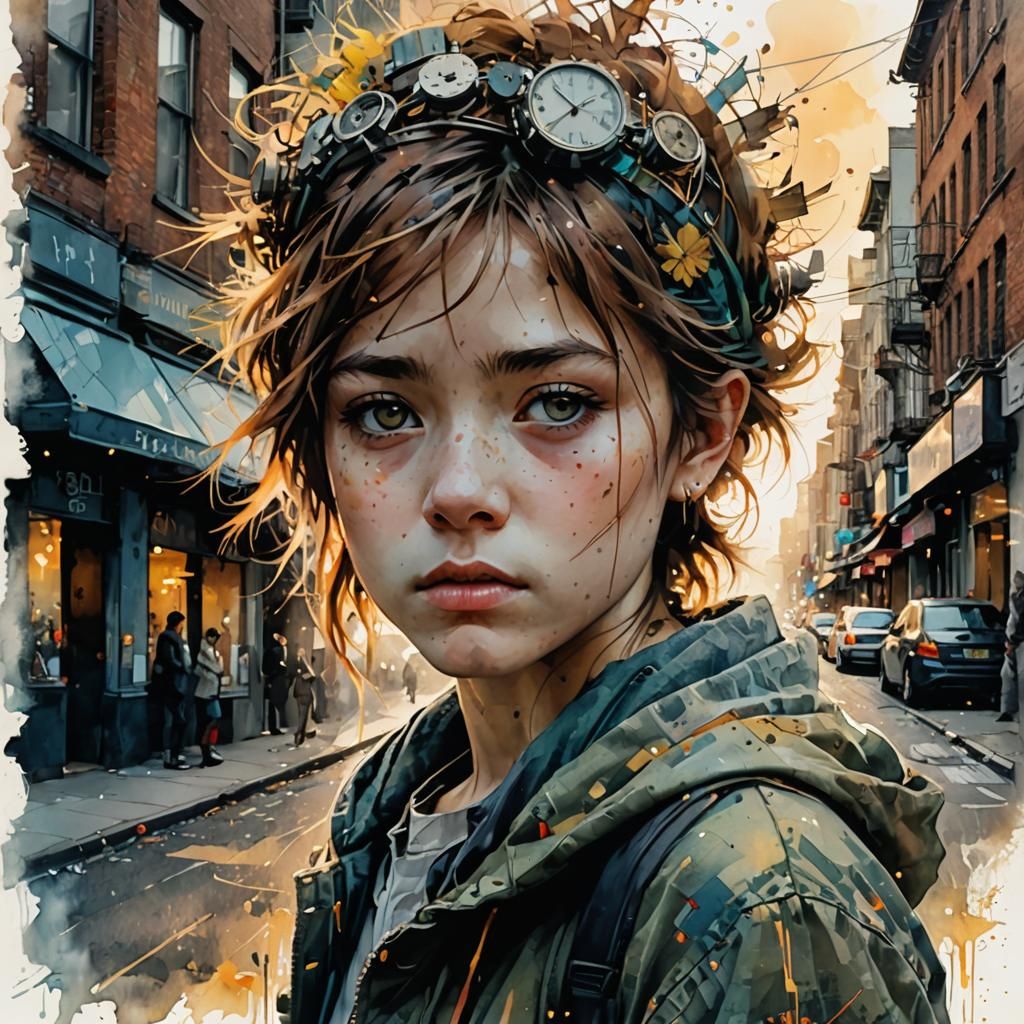 Young Street Urchin in Digital Watercolour Style