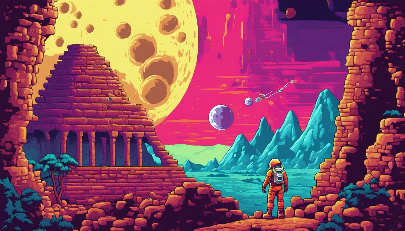 Ancient Moon Ruins Unveiled in Vibrant Pixel Art