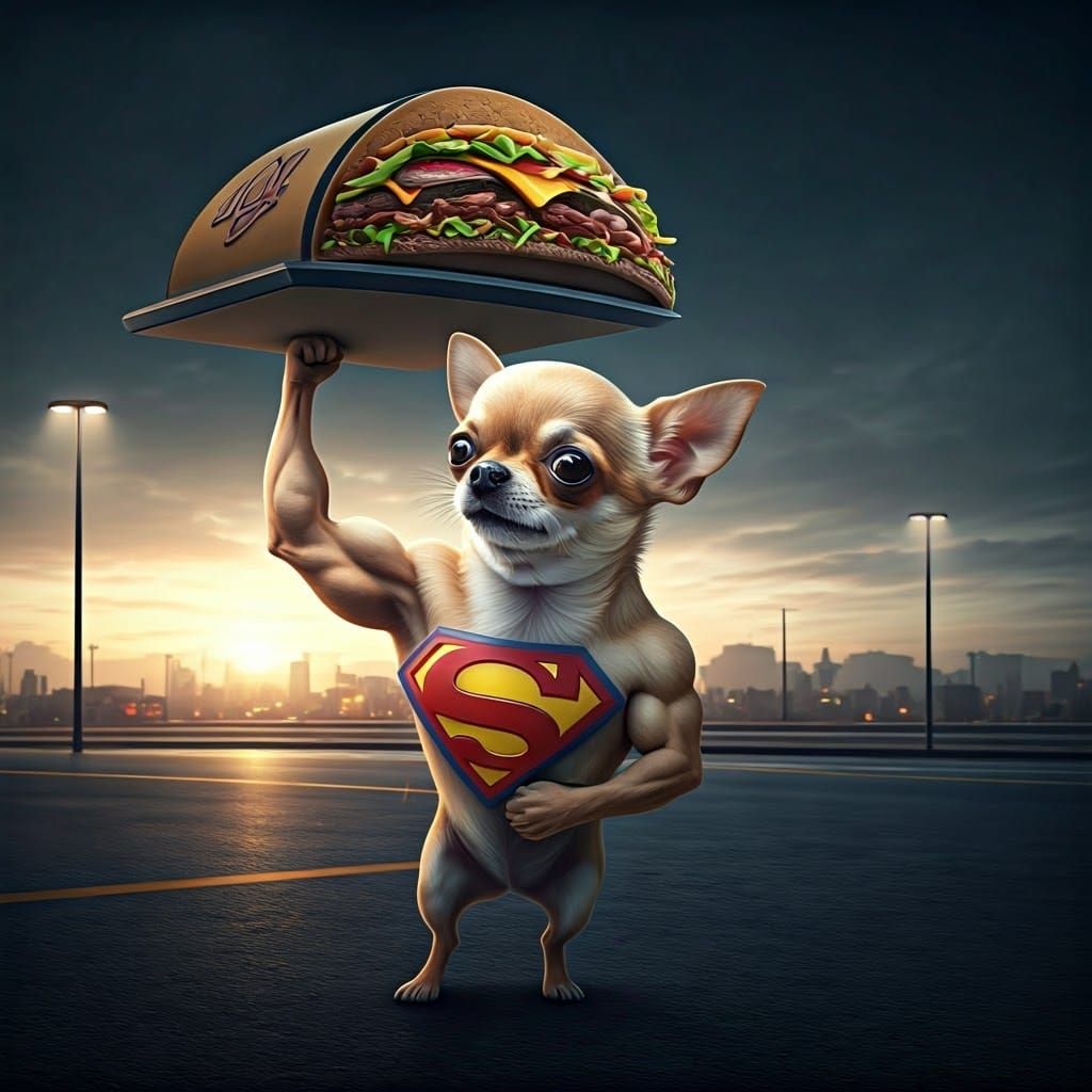 Super Strong Chihuahua Lifts Taco Bell in Hyperreal Pop Art