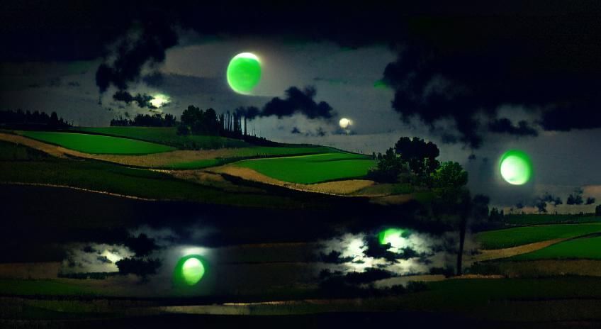 Eerie Green Moon Over Dark Landscape
