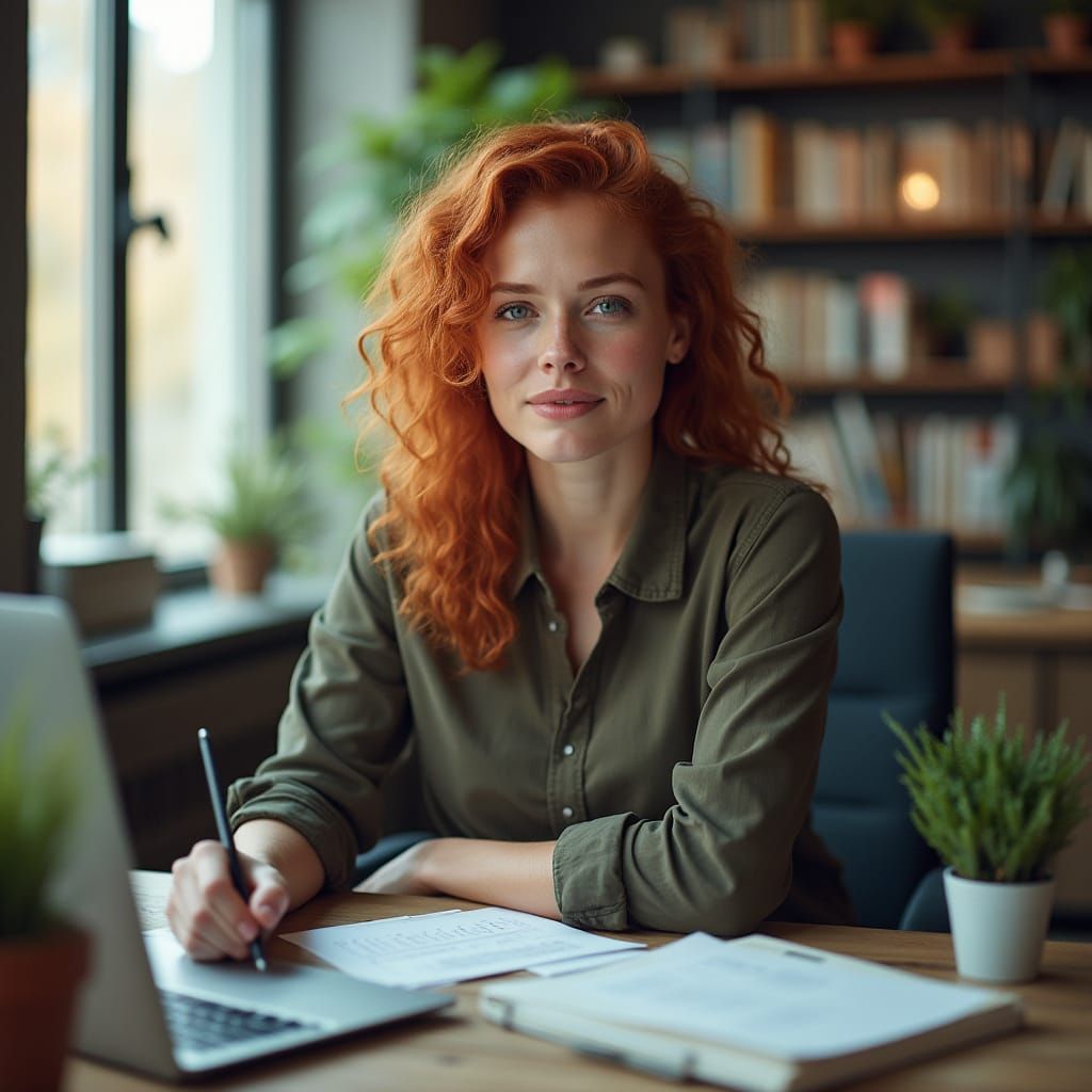 Dramatic Portrait of a Young Businesswoman in Casual Eleganc...
